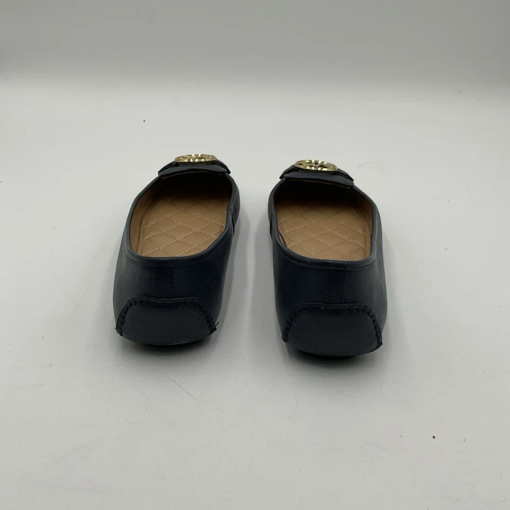Michael Kors Navy Blue Leather Slip On Flats Logo Medallion Women's Size 8.5
